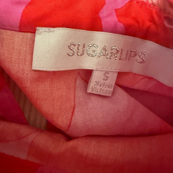 Sugarlips Floral Puff Sleeve High Neck Blouse Red Pink Size Small - Picture 4 of 8